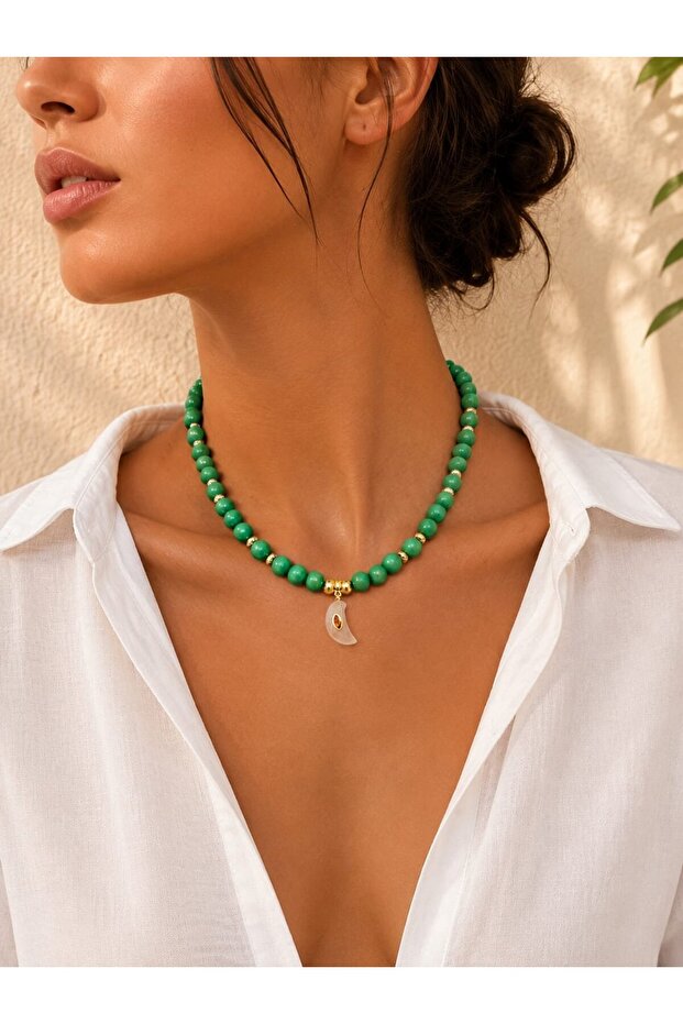 Green Moon Zircon Stone Necklace