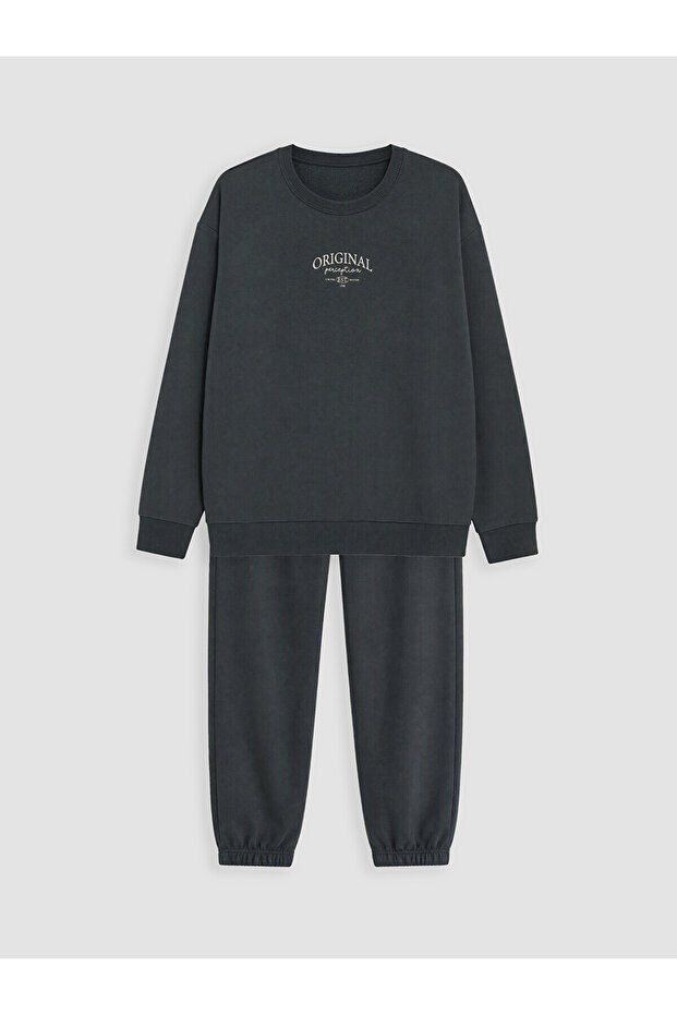 Anthracite Embroidered Boys' Tracksuit Set