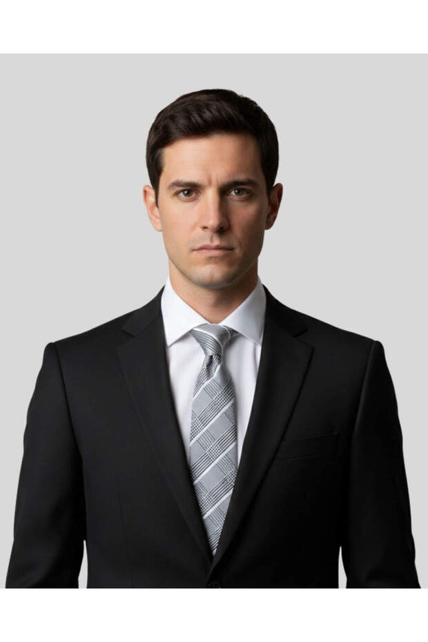 Black and White Plaid Patterned Men's Tie - 7.5 cm Wide