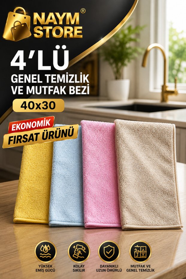 4-Piece Countertop Cloth Imported 40X30Cm Highly Water Absorbent, Easiest to Squeeze
