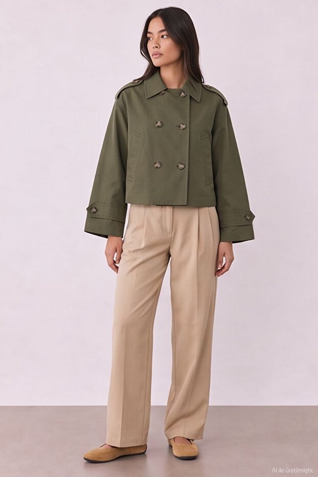 Crop Detailed Trench Coat