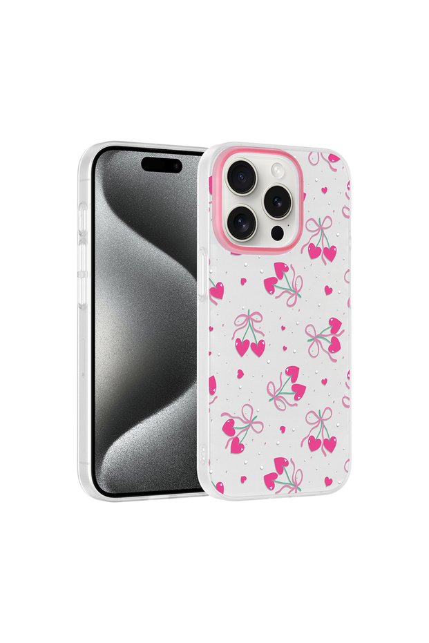 iPhone 15 Pro Max Case with Floral and Bow Pattern, Camera Raised Design, Senk Premium