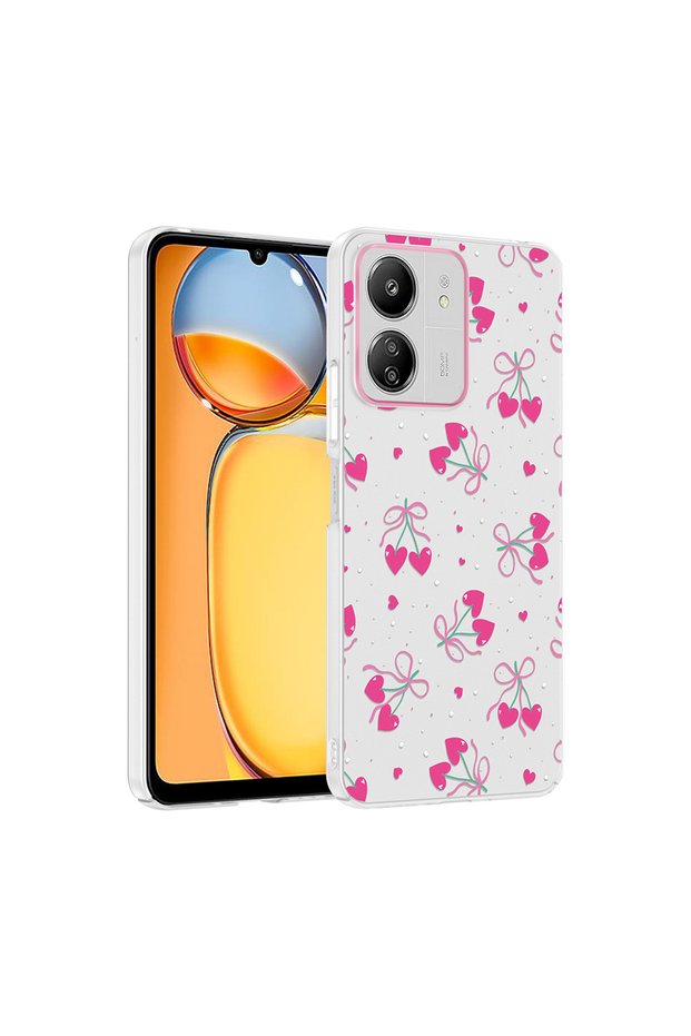 Xiaomi Poco C65 Case with Floral and Bow Pattern, Camera Raised Senk Premium