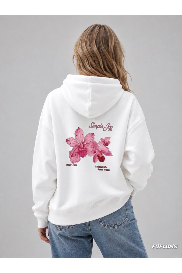 Simple Joy Back Printed Oversized Men's Hooded Sweatshirt