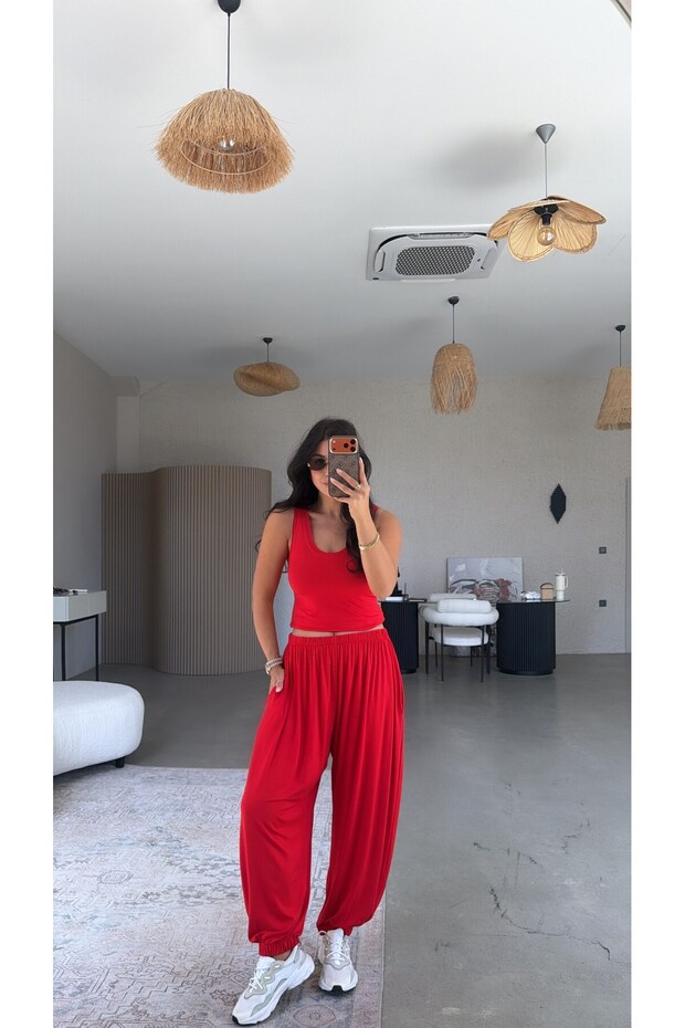 Red Slim Modal Athlete Shalwar Set