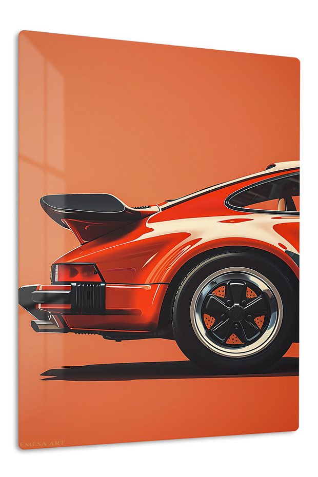 Orange Rear Wing Sports Car Metal Wall Art