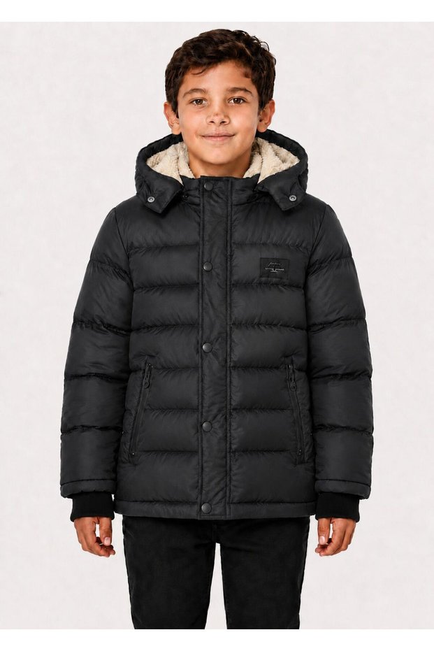 5-14 Years Old Boys and Girls Plush Hooded Zippered Snap-Off Hooded Inflatable Winter Coat
