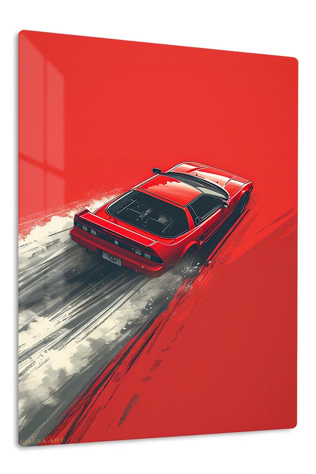 Red Sports Car Minimalist Speed Metal Wall Art