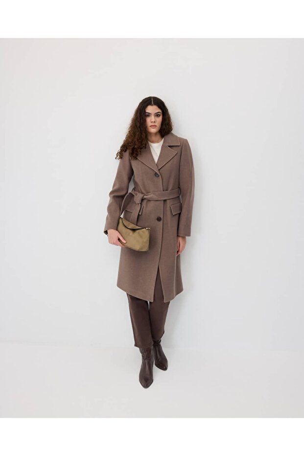Pocketed Belted Long Cashmere Coat Mink