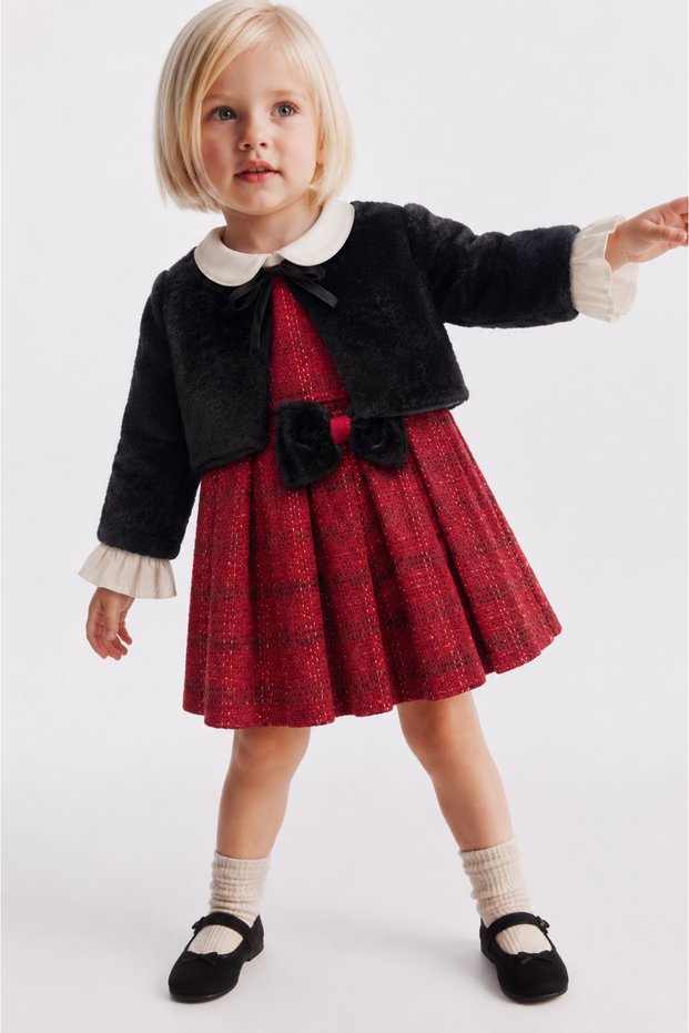 Baby Girl Red Glitter Chanel Cotton Dress