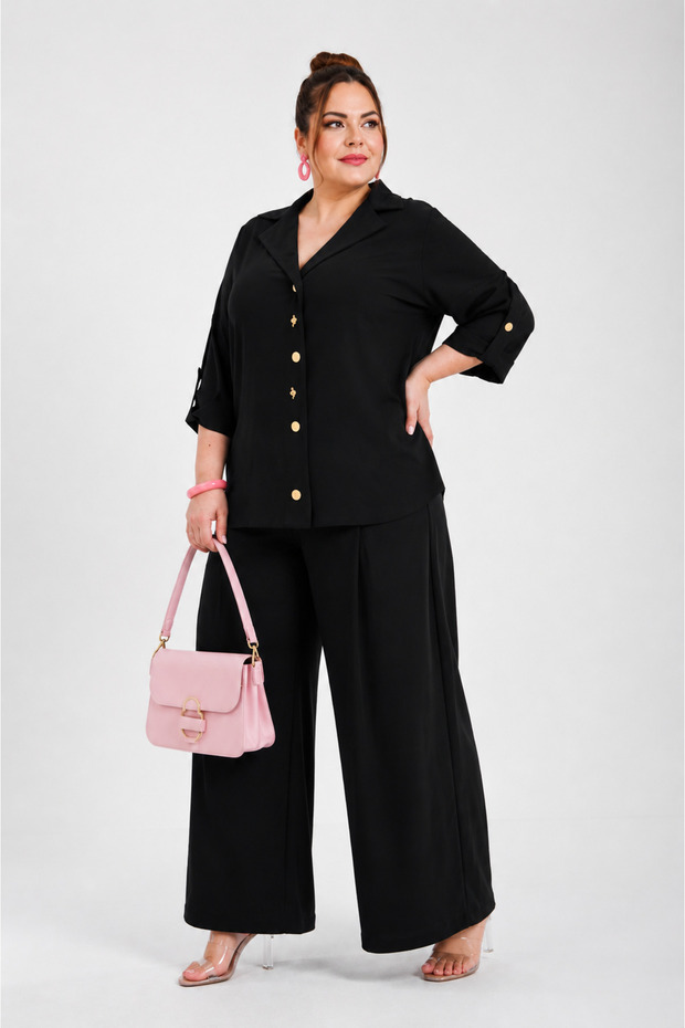 Plus Size Stylish Sporty Wide Cut Women's Top and Bottom Set