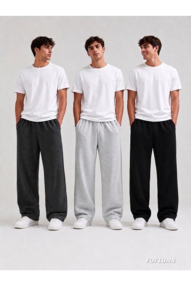 Black Gray Anthracite 3-Pack Duz Basic Oversize Men's Sweatpants