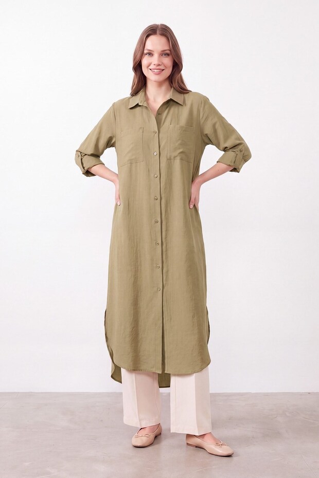 Short Front Long Back Tunic Shirt Olive 10750