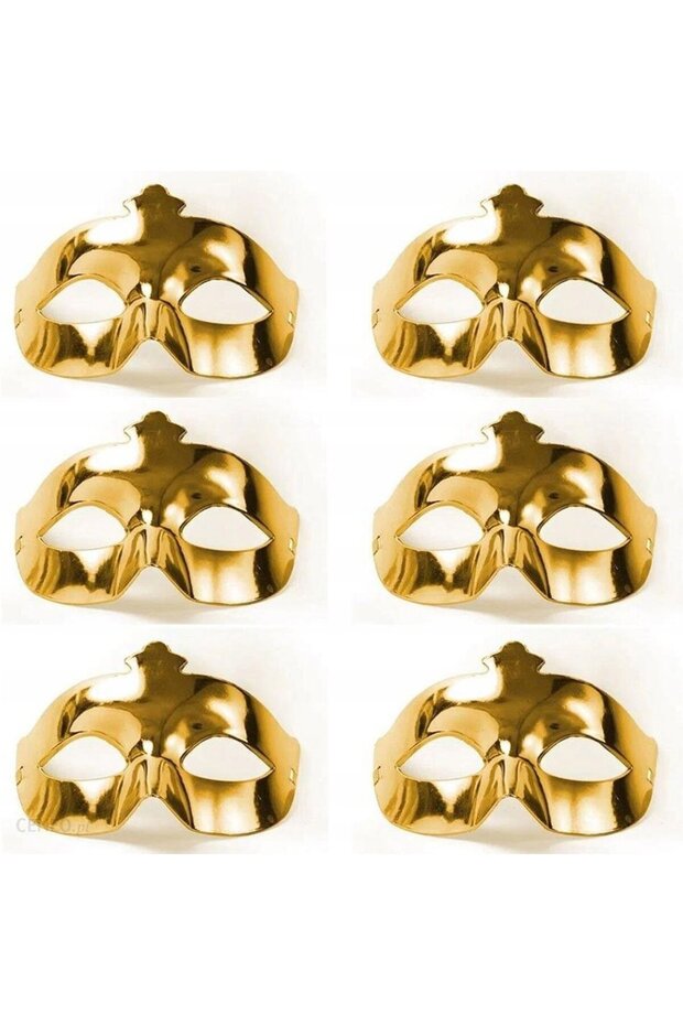 Gold Metallized Color Plain Prom Party Mask 6 Pcs
