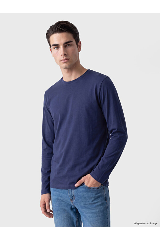 Esvab • Modern & Distinctive Zero Roba Collar Long Sleeve Combed Cotton Men's T-Shirt