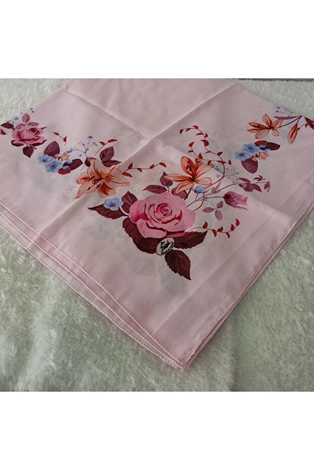 Patterned Stitched Unlined Writing Tulle Yemeni Foulard Scarf 100X100 Cm, Middle Part Empty