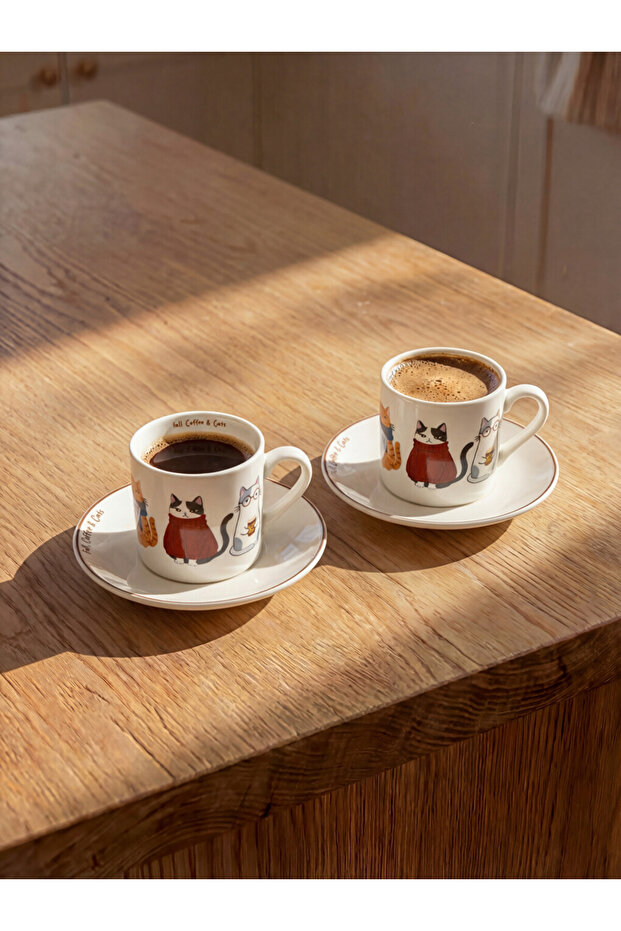 Esvab • Modern & Distinctive Cat Printed Coffee Cup Set for 6 People
