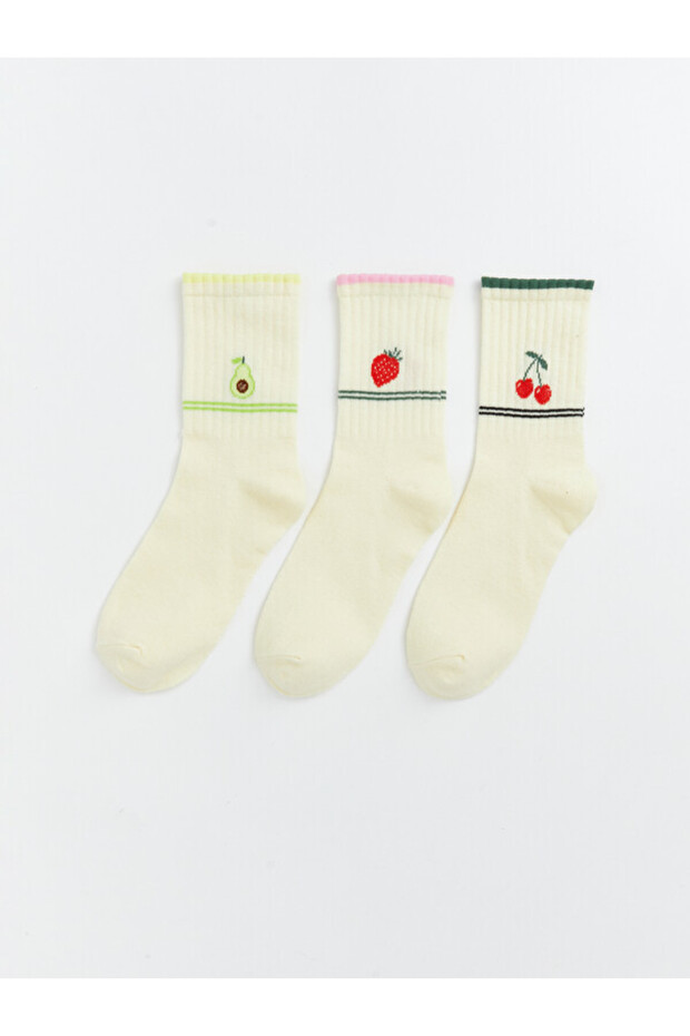 Esvab • Modern & Distinctive Fruit Embroidered Women's Socks 3-Piece Set
