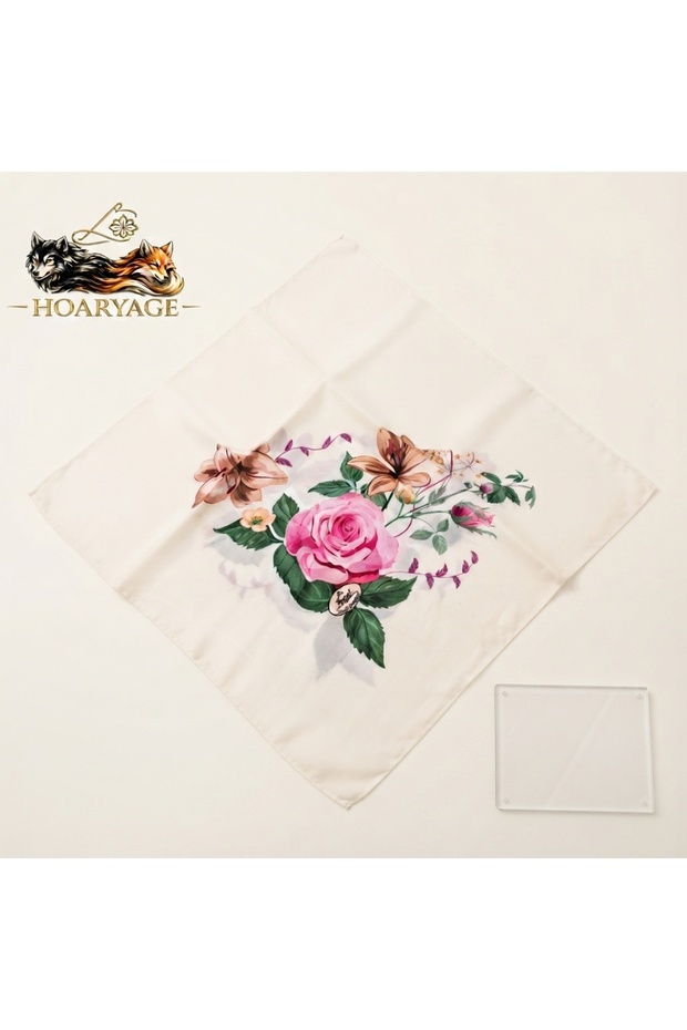 Patterned Stitched Unlined Writing Tulle Yemeni Foulard Scarf 100X100 Cm, Middle Part Empty