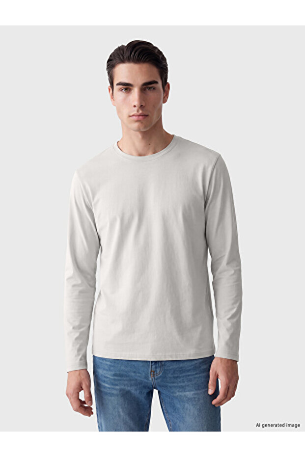 Esvab • Modern & Distinctive Zero Roba Collar Long Sleeve Combed Cotton Men's T-Shirt