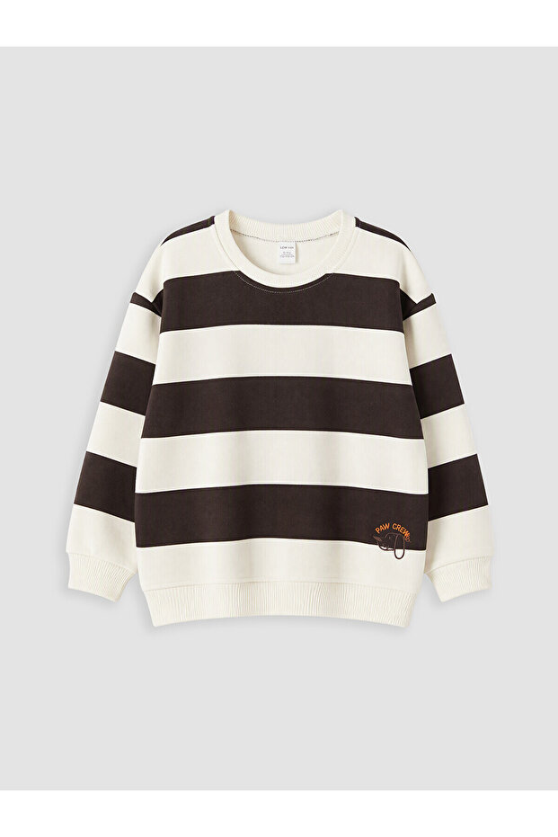 Beige Striped Boys' Thick Sweatshirt