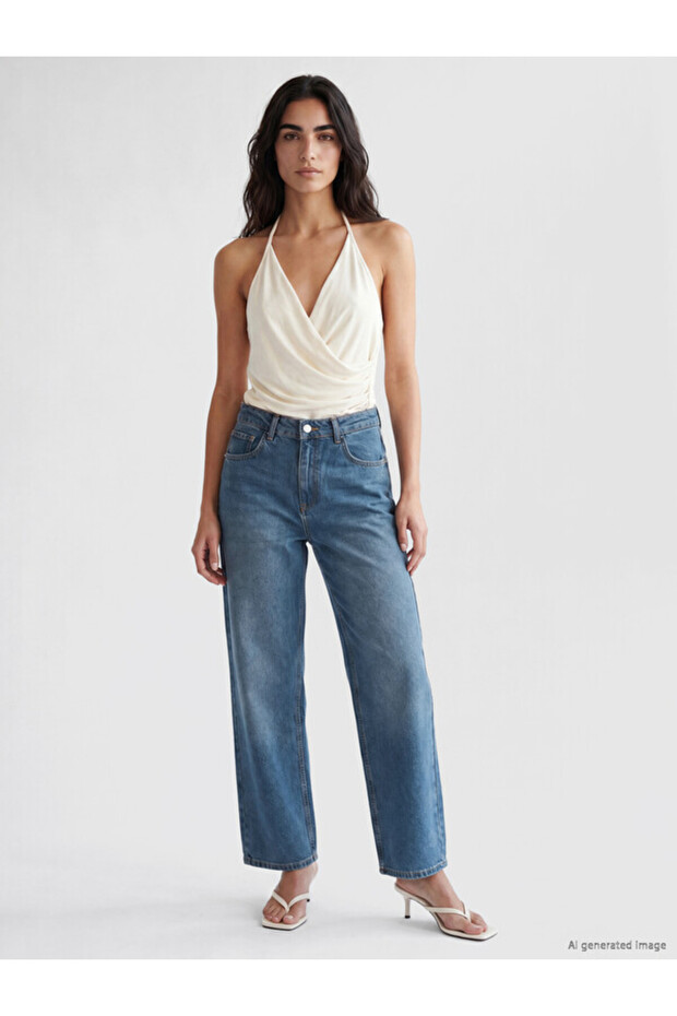 Esvab • Modern & Distinctive High Waist Straight Fit Women's Jean Pants