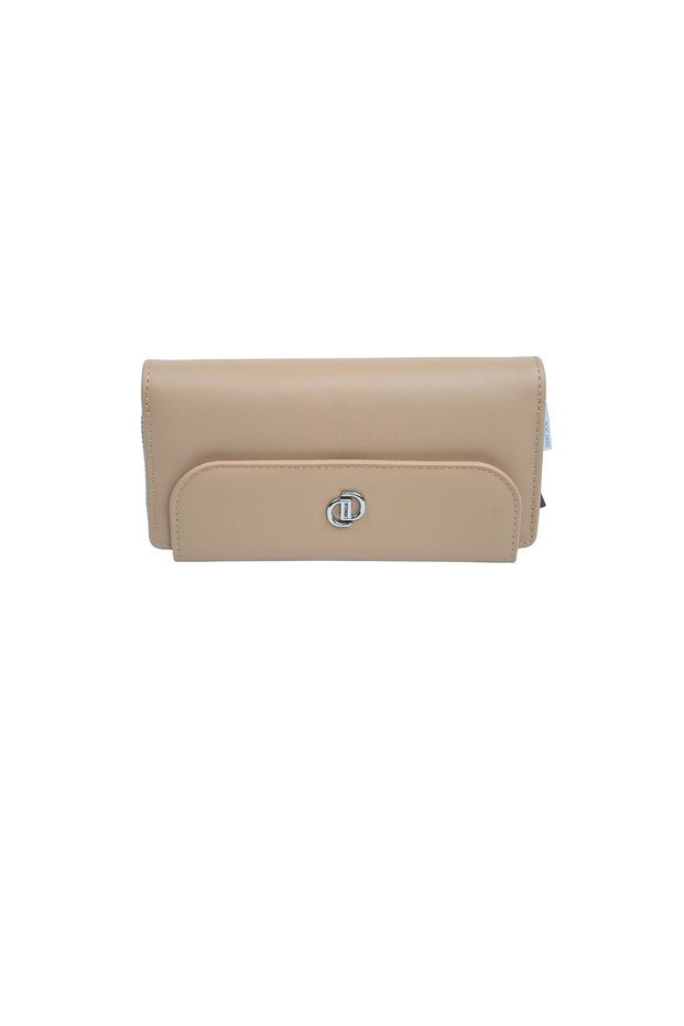 Duki Daso Women's Beige Luxury Faux Leather Multi-Compartment Zippered Card Holder and Wallet | Summer N4227 Beige