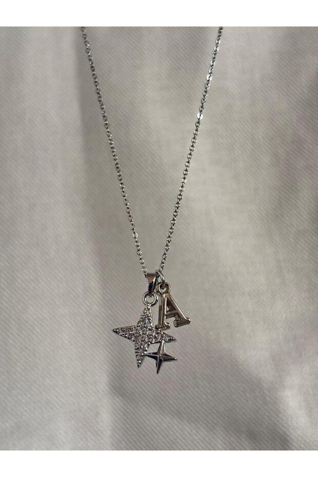 316L Steel Women's Necklace with Letter a and Polar Star