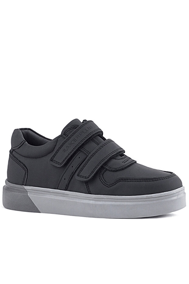 Rakerplus 3751-Scgr Black Leather Gray Sole 100% Genuine Leather Velcro Boys' Sneaker