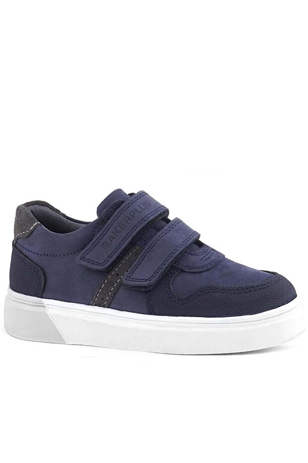 Rakerplus 3751-Lls Navy Blue Black 100% Genuine Leather Velcro Boys' Sneaker Casual
