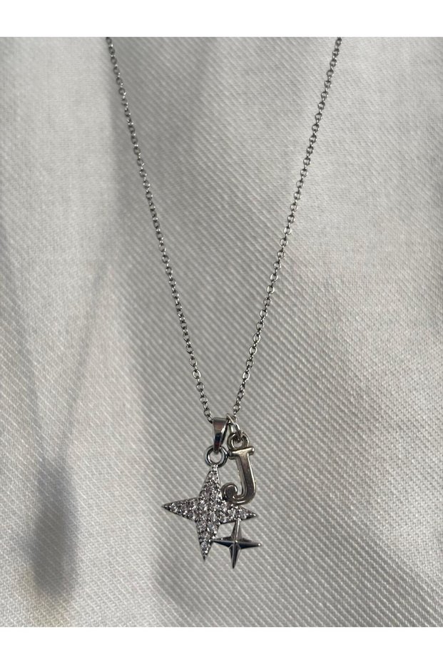 316L Steel Women's Necklace with Letter J with a Polar Star