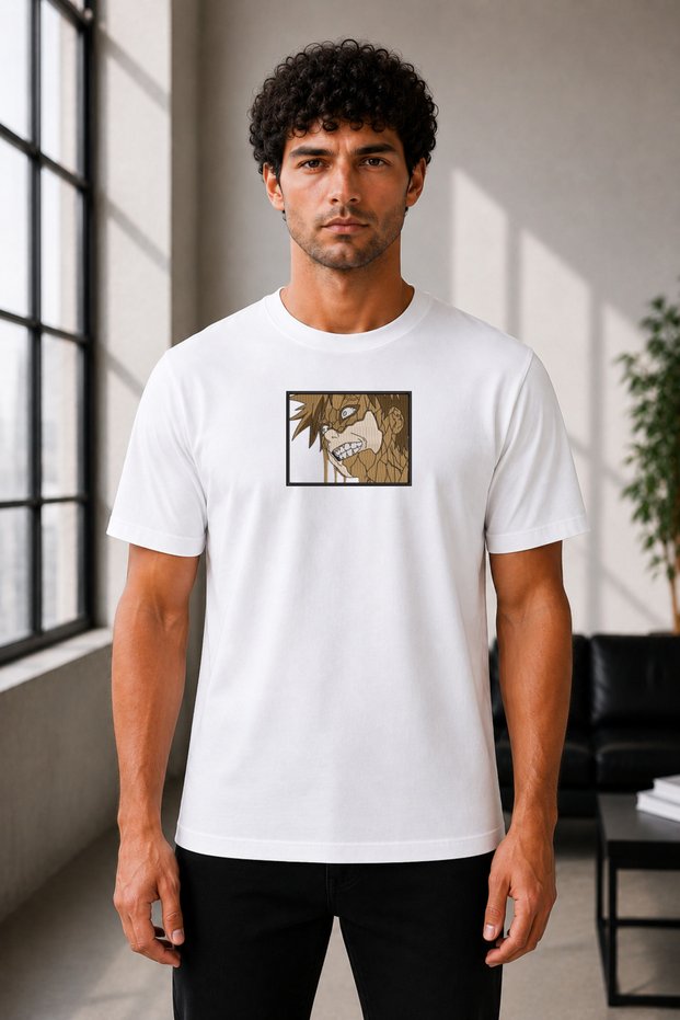 Unisex Oversize Naruto Shippuden Gaara Embroidered Anime T-Shirt 100% Cotton