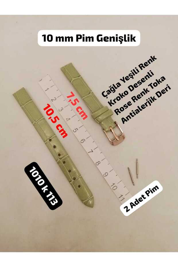 10 mm Compatible Wristwatch Band Green Color Croco Patterned Model - Rose Color Buckle, (Buckle Color May Vary), (Second Items in the Cart Are 100 Tl.)