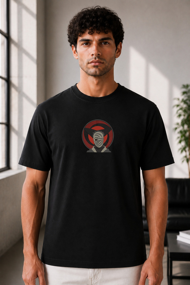 Unisex Oversize Naruto Shippuden Obito Uchiha Embroidered Anime T-Shirt 100% Cotton