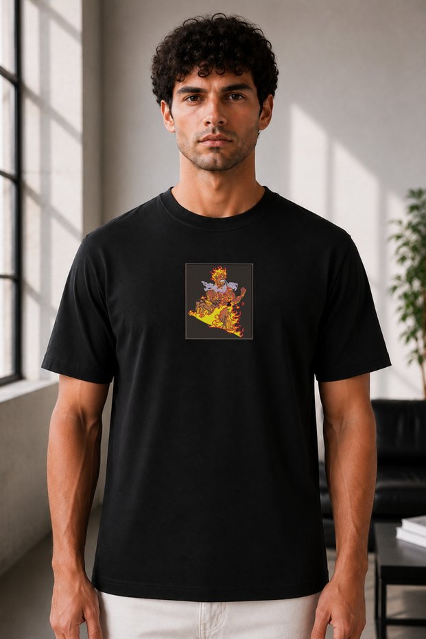 Unisex Oversize Naruto Shippuden Naruto Uzumaki and Kurama Embroidered Anime T-Shirt 100% Cotton
