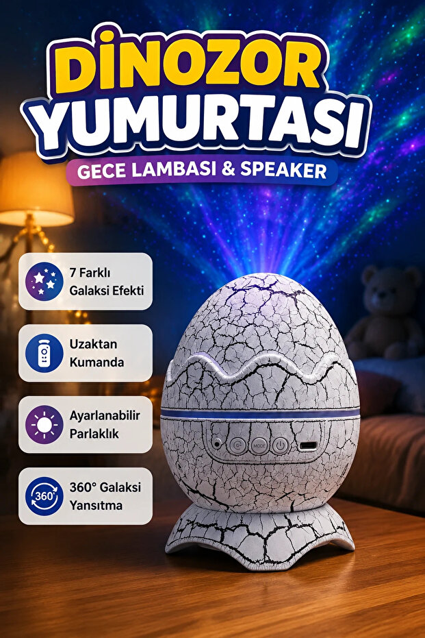 Dinosaur Egg Projector Night Light – with 7 Fog Effects and Shooting Star Laser