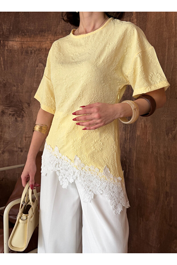 Imported Special Textured Fabric Tshirt with Lace Detail