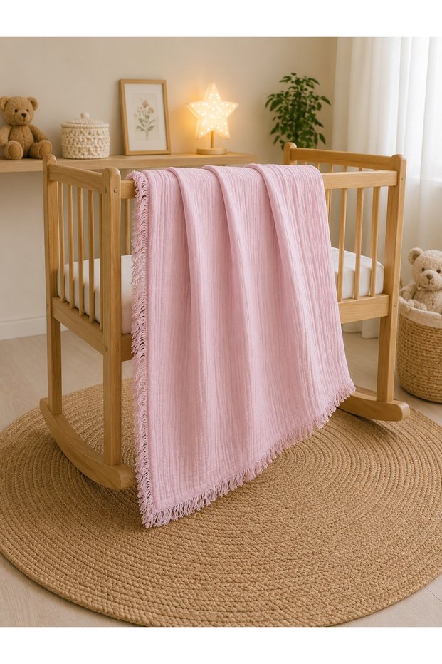 100% cotton 4-layer tasseled muslin baby blanket, multi-purpose muslin cover, baby swaddle 100*100 cm