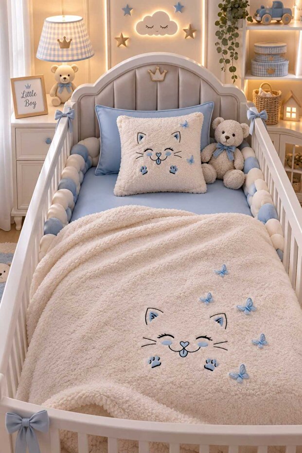 4-Piece Baby Set with 3D Butterfly and Cat Embroidered Plush Blanket