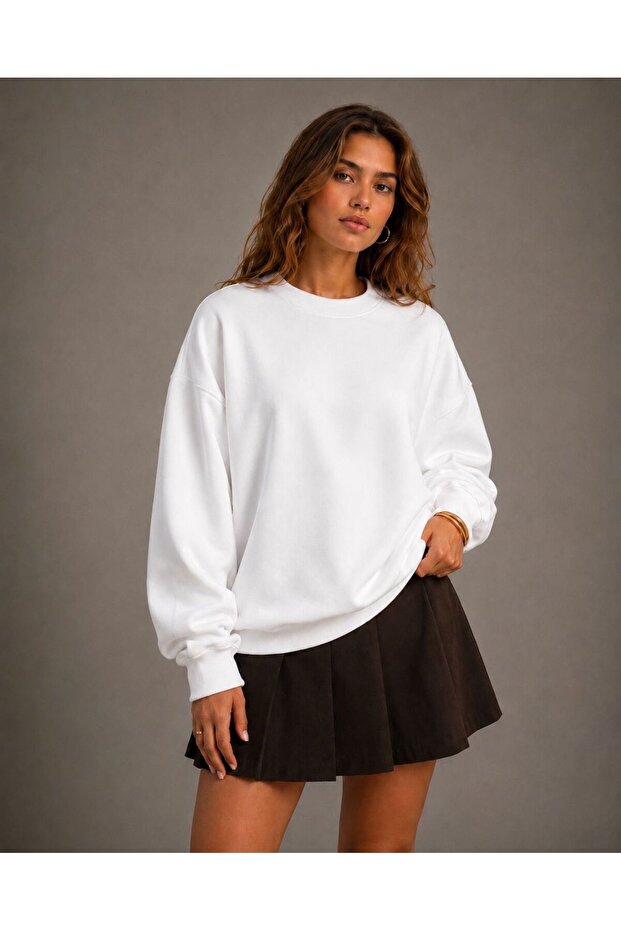 Women's Crew Neck Unprinted Basic Oversize Cotton Plain Sweatshirt