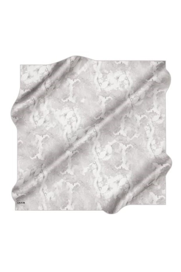 Sura Silk Scarf Silver Gray Marble Pattern