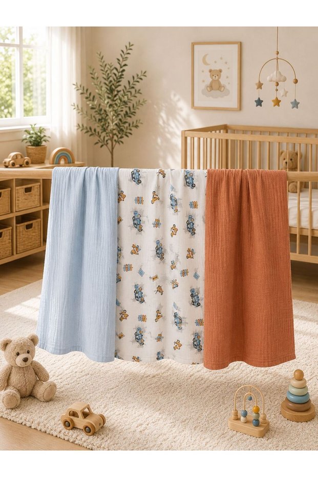Multi-Purpose Muslin Blanket Set of 3, Muslin Newborn Baby Blanket, 100% Organic Cotton Muslin Cloth - 80X80 cm