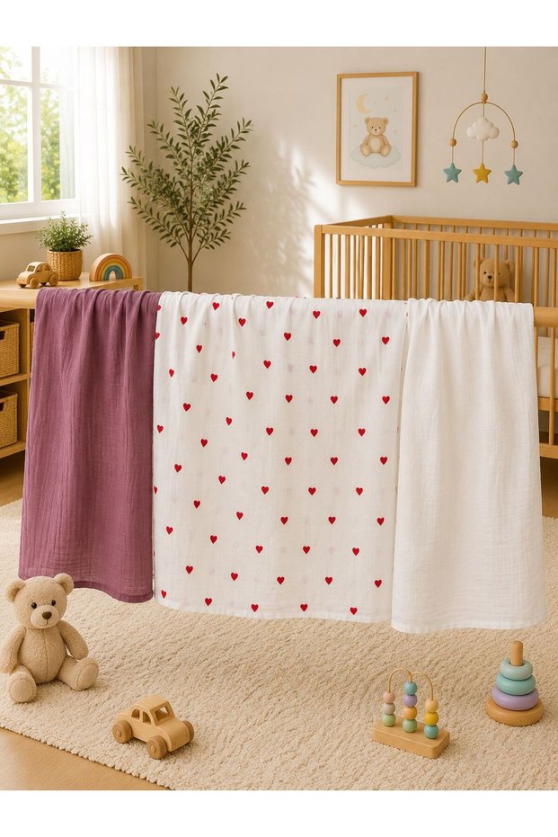 Multi-Purpose Muslin Blanket Set of 3, Muslin Newborn Baby Blanket, 100% Organic Cotton Muslin Cloth - 80X80 cm