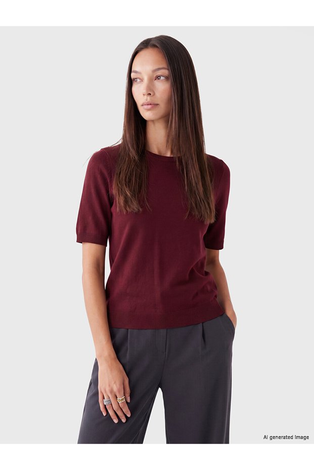 Peak New Season Burgundy Crew Neck Women's Knitwear Sweater