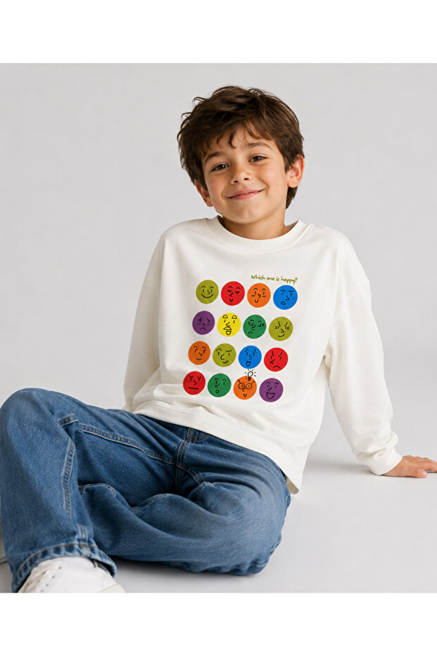Faces Long Sleeve Oversize Ecru T-Shirt (2-) Years Old)