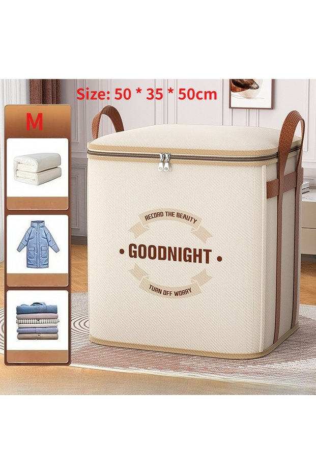 beige-M Extra Large Handle Clothes Storage Bag Organizer with Reinforced Handle for Blanket Comforte