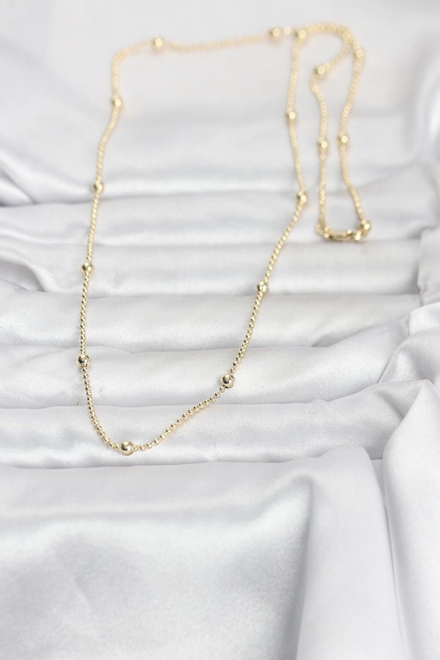 60cm Golden Brass Ball Chain Women Necklace for Elegant Necks