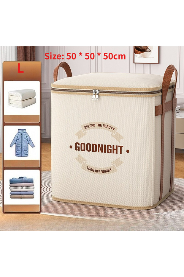 beige-L Extra Large Handle Clothes Storage Bag Organizer with Reinforced Handle for Blanket Comforte