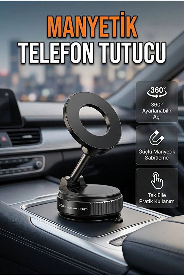 360 ° Rotatable Magnetic Car Phone Holder – Aluminum Body, Vacuum Mount