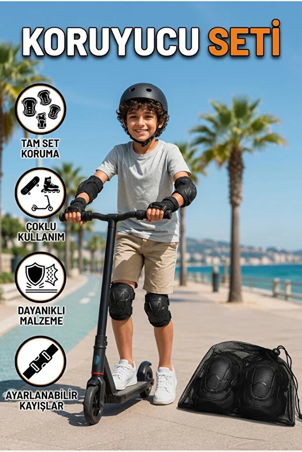 Black Child Protective Set – Knee Pads, Elbow Pads, Wrist Guards for Skateboarding, Skating, Scooter and Bicycle